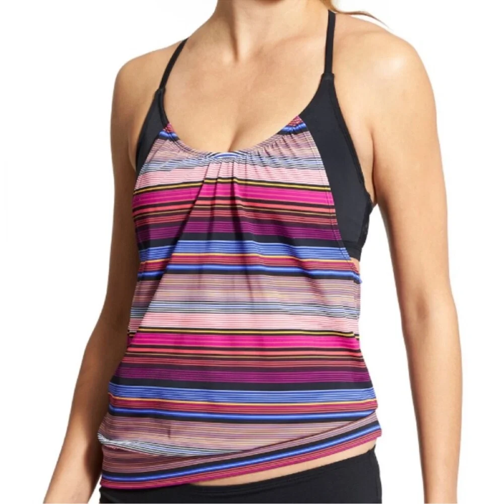 Athleta Swim Athleta Capri Stripe Blousy Tankini Top Size 32B/C